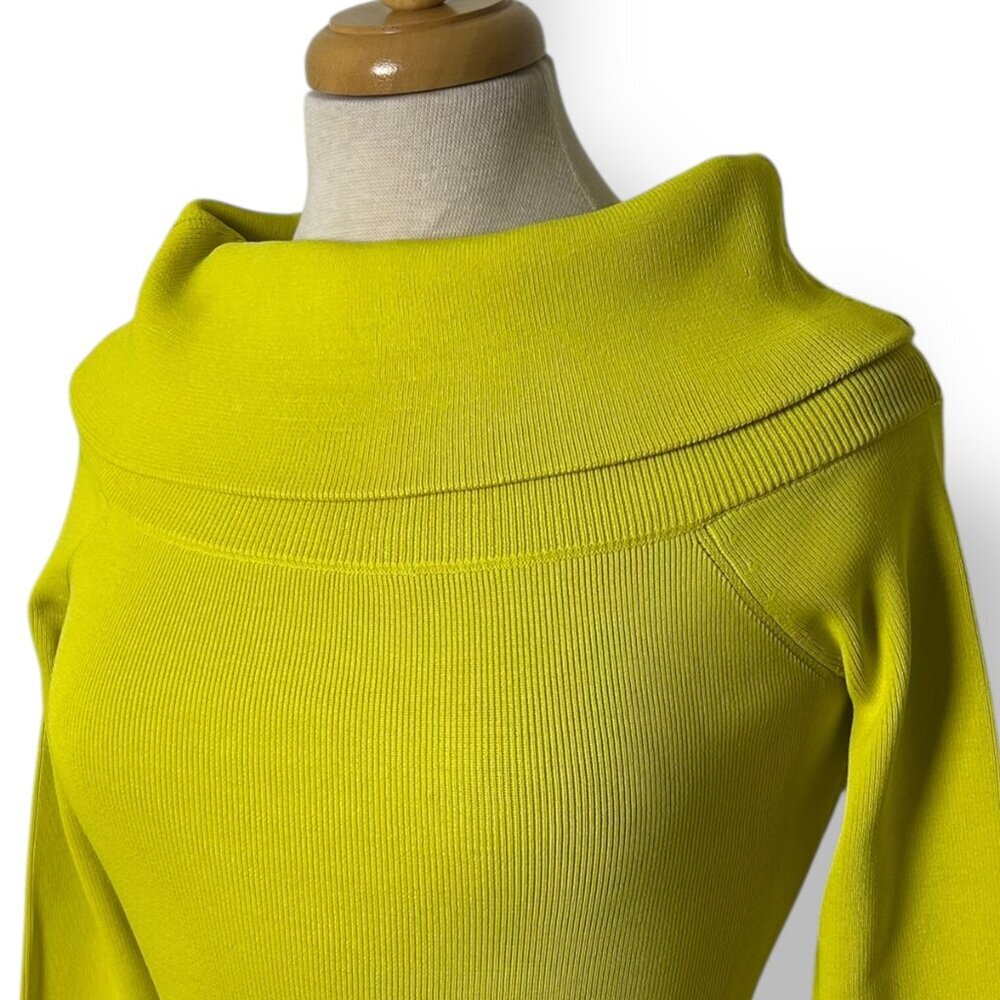 NWT ALEXIS Chira Bright Yellow Green Canary Knit Body Con Mini Dress Cowl Sz XS - Picture 2 of 8